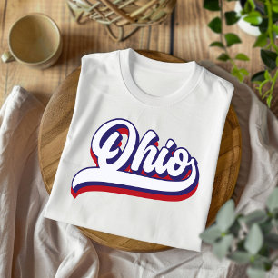 T-shirt rouge blanc et bleu Vintage Ohio