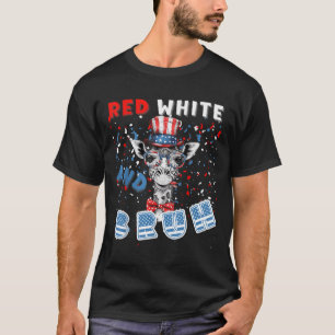 T-shirt Rouge Blanc Et Bruh Patriotique Giraffe Humour Usa