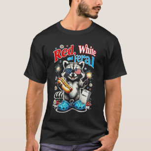T-shirt Rouge Blanc Et Feral 4 juillet Raccoon Hot Chien A