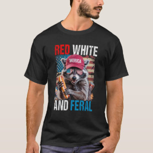 T-shirt Rouge Blanc et Féral Drôle de Raton laveur Patriot