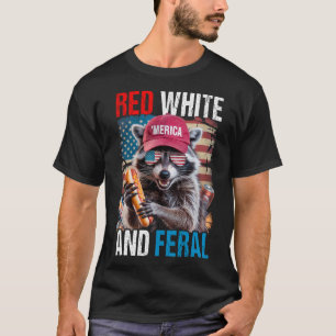 T-shirt Rouge Blanc Et Feral Funky Raccoon Patriotique 4èm