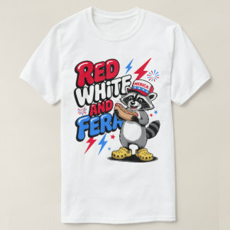 T-shirt Rouge Blanc Et Feral Funny Raccoon 4 juillet