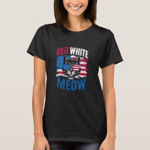 T-shirt Rouge Blanc Et Miaou Chat Américain Fierté États-U