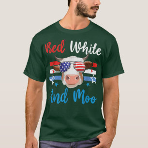 T-shirt Rouge Blanc Et Moo 4 juillet Vache USA Farmer Drap