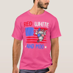 T-shirt Rouge Blanc Et Moo 4 juillet Vache Usa Farmer Drap