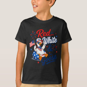 T-shirt Rouge Blanc Et Oie Drôle 4 Juillet Patriotique