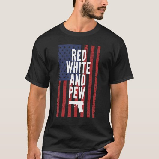 T-shirt Rouge Blanc Et Pew Gun De Juillet Fête De L'Indépe (Devant)