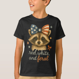 T-shirt Rouge Blanc Et Raton Laveur Sauvage Drôle Patrioti