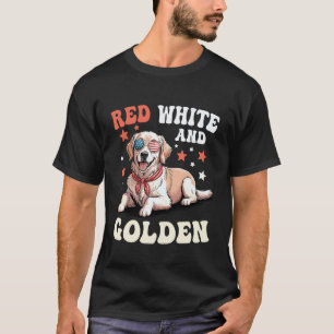 T-shirt Rouge Blanc Et Retriever Golden Patriotique USA Ch