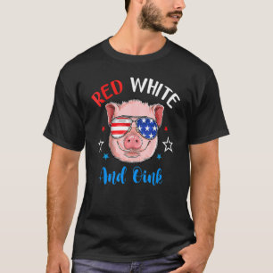 T-shirt Rouge Blanc Et Rose Cochon 4 juillet Usa Drapeau P
