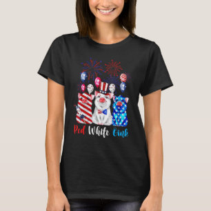 T-shirt Rouge Blanc Et Rose Cochon 4 juillet Usa Drapeau P