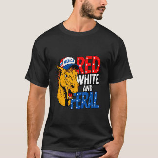 T-shirt Rouge Blanc Et Sauvage - Cheval Patriotique USA Me