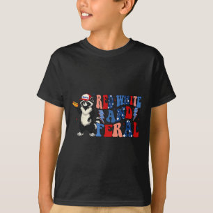 T-shirt Rouge Blanc Et Sauvage Patriotique Drôle De Raton 