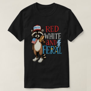 T-shirt Rouge Blanc et Sauvage – Raton laveur drôle du 4 j