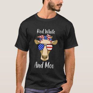 T-shirt Rouge Blanc Et Vache Patriotique Drapeau Usa Drôle