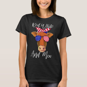 T-shirt Rouge Blanc et Vache Patriotique Drapeau USA Drôle