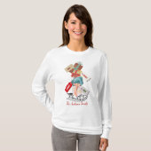 T-shirt Rouge blanc hiver Sleigh mignonne Noël moderne (Devant entier)