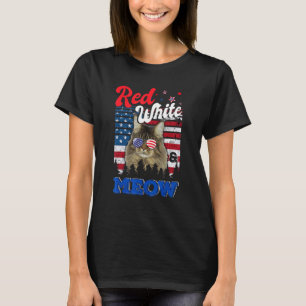 T-shirt Rouge Blanc & Miaou 4 Juillet Drapeau Usa Maine Co