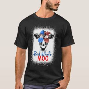 T-shirt Rouge Blanc Moo Cow 4 juillet USA Flag Farmer Part