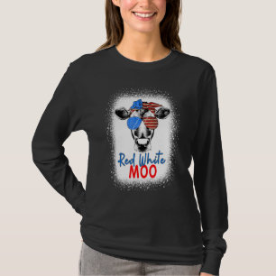 T-shirt Rouge Blanc Moo Cow 4 juillet USA Flag Farmer Part