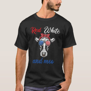 T-shirt Rouge Blanc & Moo Vêtements Usa Fête Nationale Pat