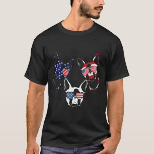 T-shirt Rouge Bleu Bleu Boston Terrier USA Drapeau 4 juill