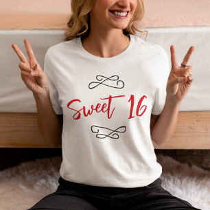 T-shirt Rouge Chic Doodle écriture moderne Sweet 16