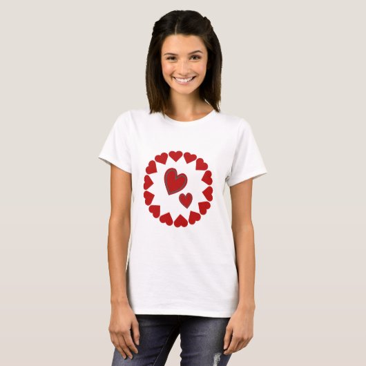 T-shirt rouge Coeur Heureuse Sainte-Valentin (Devant entier)