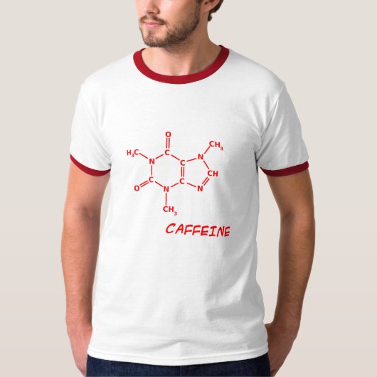 T-shirt rouge de molécule de caféine (Devant)