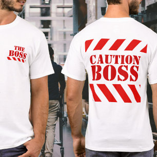 T-shirt rouge et blanc rayé d'avertissement patron