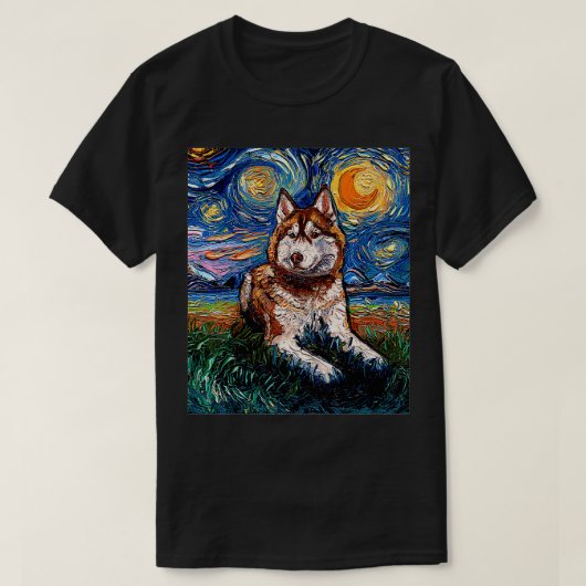 T-shirt Rouge et blanc Sibérie Husky Starry Night Dog Art  (Design devant)