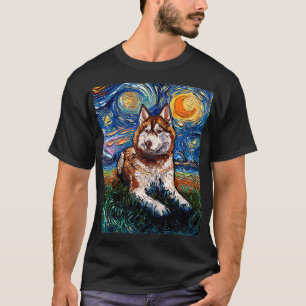 T-shirt Rouge et blanc Sibérie Husky Starry Night Dog Art 