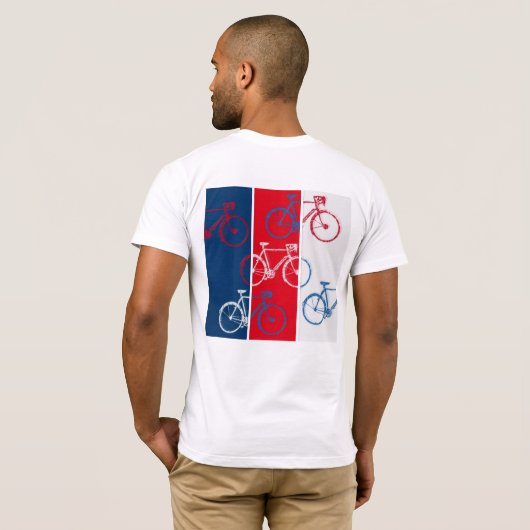 T-shirt rouge et bleu, graphique et cool va à vélo (Dos entier)