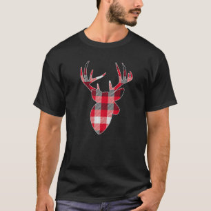 T-shirt Rouge Et Noir Bison Planté Tête De Cerf C