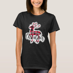 T-shirt Rouge et noir Buffalo Plaid Reindeer Deer Joyeux C