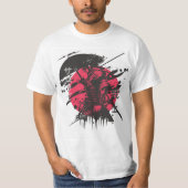 T-shirt rouge et noir de samouraï (Devant)