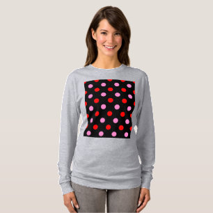 T-shirt Rouge et rose sur fond noir à pois design