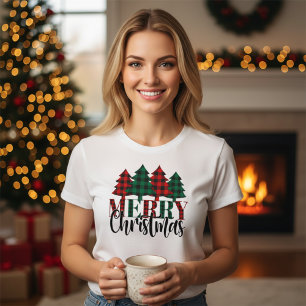 T-shirt Rouge et vert Buffalo Plaid Motif Joyeux Noël