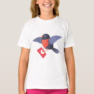 T-shirt Rouge-gorge volant avec lettre d'amour à cœur roug