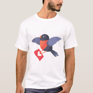 T-shirt Rouge-gorge volant avec lettre d'amour au cœur rou