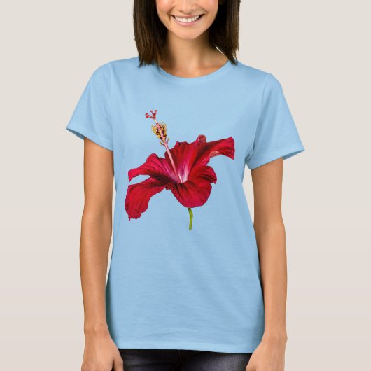 T-shirt Rouge Hibiscus Fleur Vue latérale Femmes (Devant)