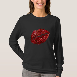 T-shirt Rouge Kisser Lèvres Parties scintillant Lèvres Bai
