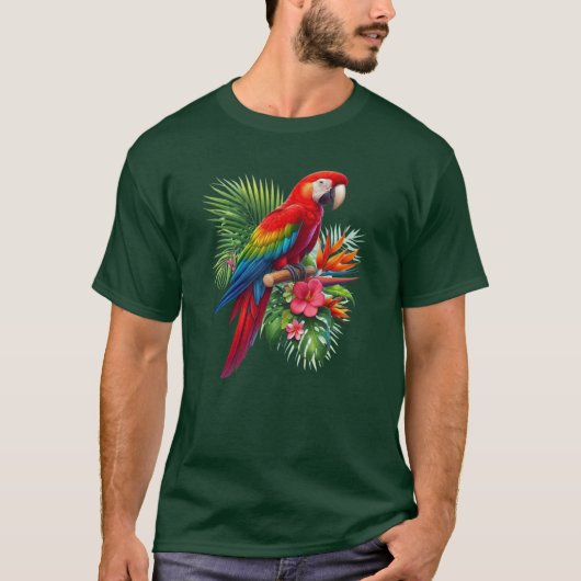 T-shirt Rouge macaw tropical floral (Devant)