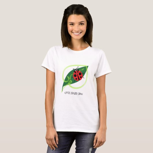 T-shirt Rouge mignonne coccinelle Vert Amour Feuil enfant (Devant entier)
