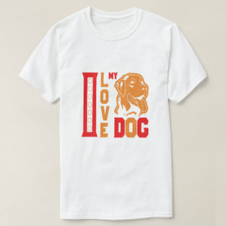 T-shirt Rouge & Orange J'AIME MON CHIEN Typographie Gras &