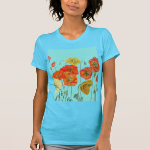 T-shirt Rouge Orange Populaire floral Aquarelle Aqua Art F