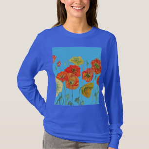 T-shirt Rouge Orange Populaire floral Aquarelle Art Flower