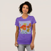 T-shirt Rouge Orange Populaire floral Aquarelle violette F (Devant entier)