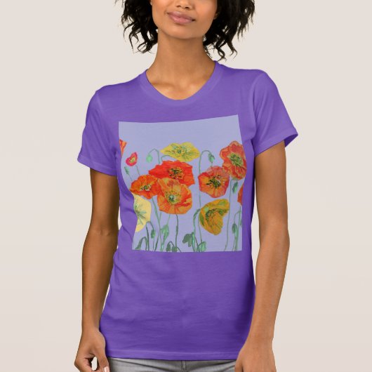 T-shirt Rouge Orange Populaire floral Aquarelle violette F (Devant)
