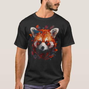 T-shirt Rouge Panda Artwork Automne Feuilles Animal Rouge